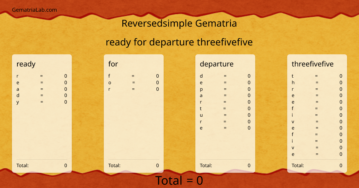 ready for departure threefivefive in reversedsimple Gematria